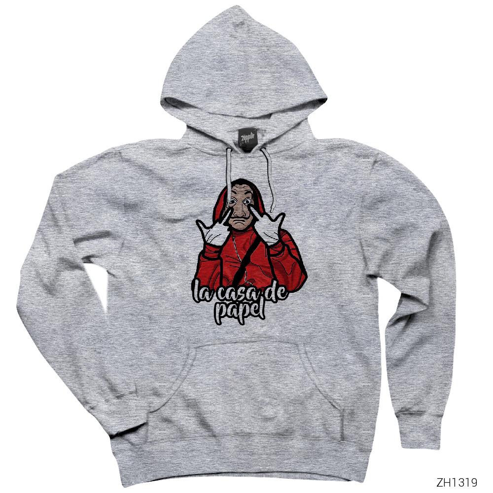 La Casa De Papel Finger Gri Kapşonlu Sweatshirt Hoodie