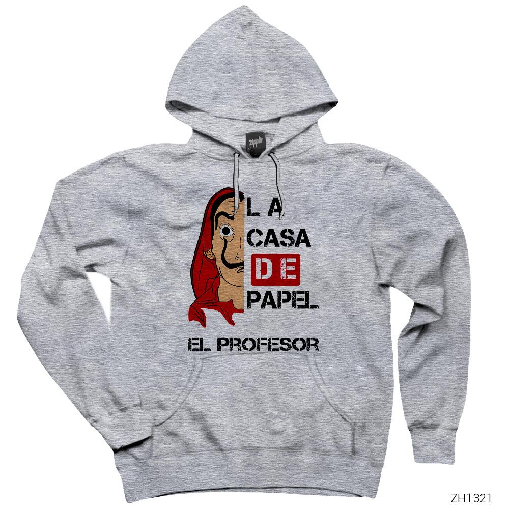 La Casa De Papel Half Face 2 Gri Kapşonlu Sweatshirt Hoodie