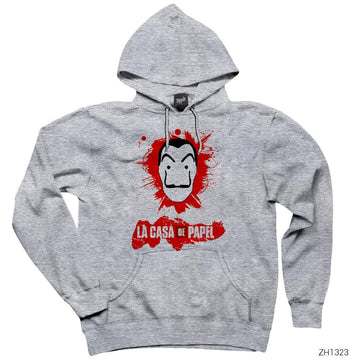 La Casa De Papel Splash Gri Kapşonlu Sweatshirt Hoodie