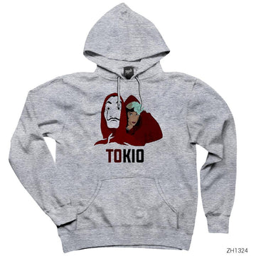 La Casa De Papel Tokio Gri Kapşonlu Sweatshirt Hoodie