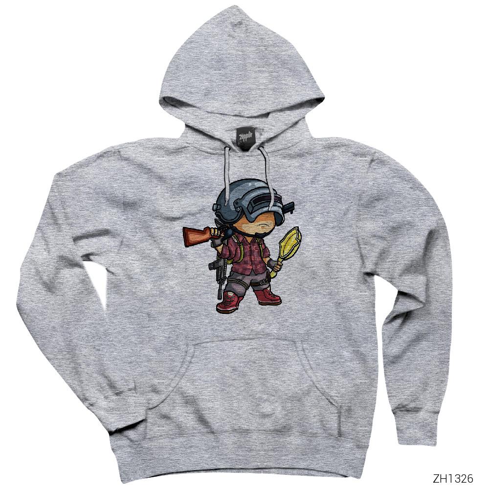 PUBG Cartoon Gri Kapşonlu Sweatshirt Hoodie