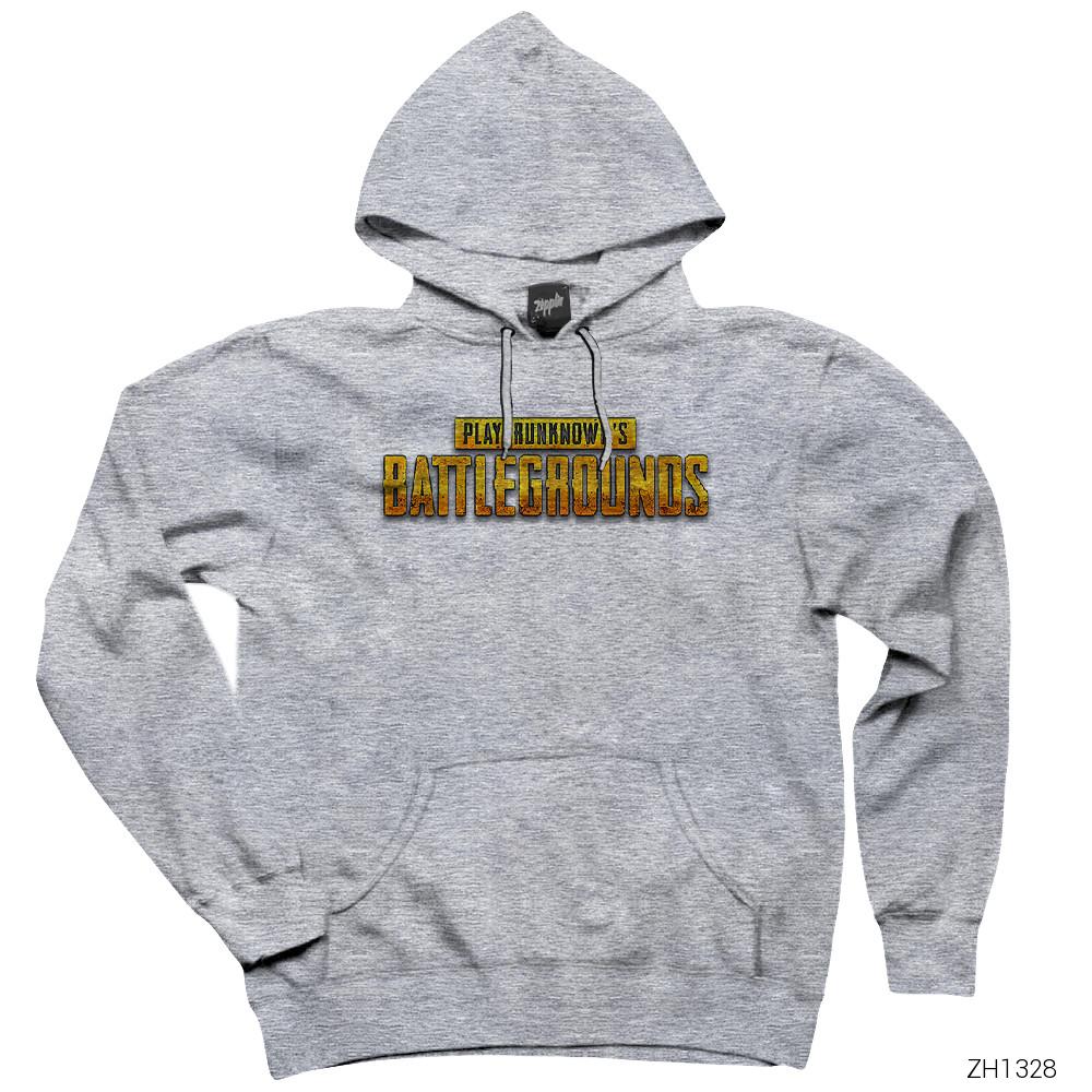 PUBG Logo Gri Kapşonlu Sweatshirt Hoodie