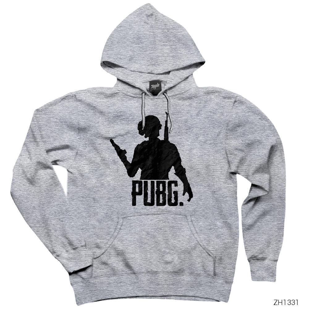 PUBG Silüet Gri Kapşonlu Sweatshirt Hoodie