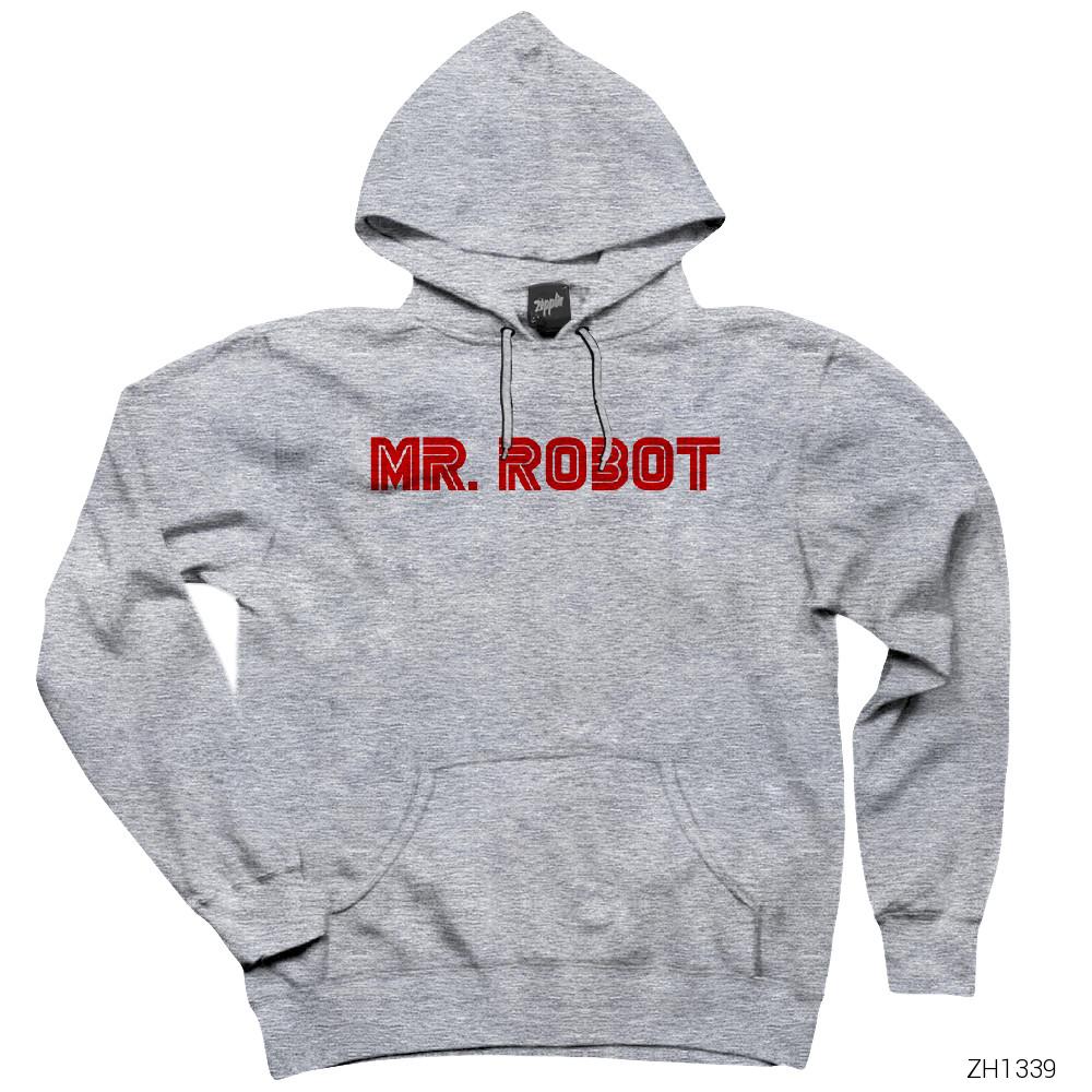Mr. Robot Gri Kapşonlu Sweatshirt Hoodie