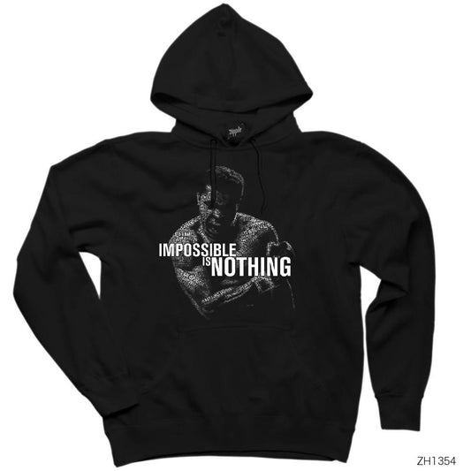 Muhammed Ali Impossible is Nothing Siyah Kapşonlu Sweatshirt Hoodie