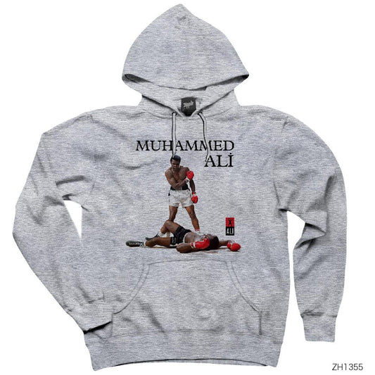 Muhammed Ali Knockout Gri Kapşonlu Sweatshirt Hoodie