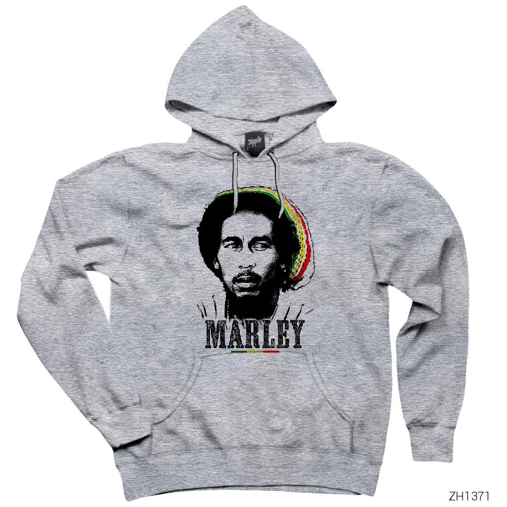 Bob Marley Face Gri Kapşonlu Sweatshirt Hoodie