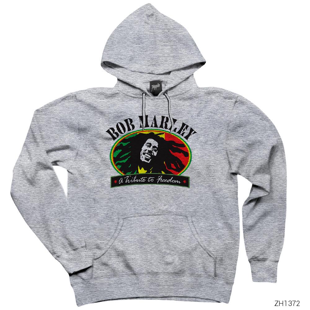 Bob Marley Freedom Gri Kapşonlu Sweatshirt Hoodie