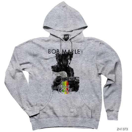 Bob Marley One Love Gri Kapşonlu Sweatshirt Hoodie
