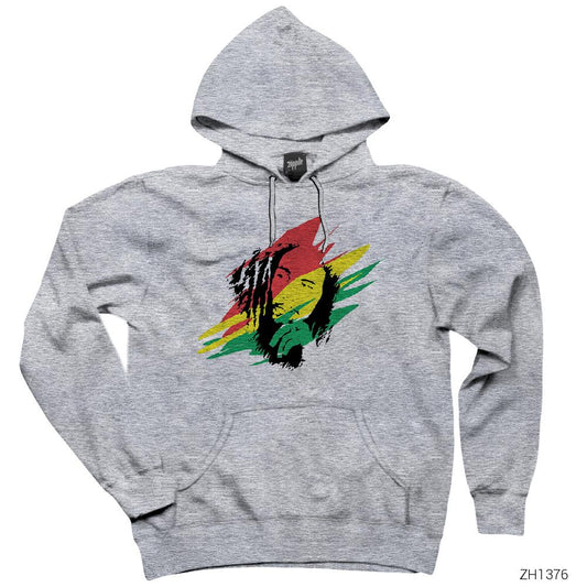 Bob Marley Skecth Gri Kapşonlu Sweatshirt Hoodie