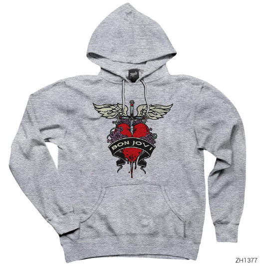 Bon Jovi Beyaz Gri Kapşonlu Sweatshirt Hoodie