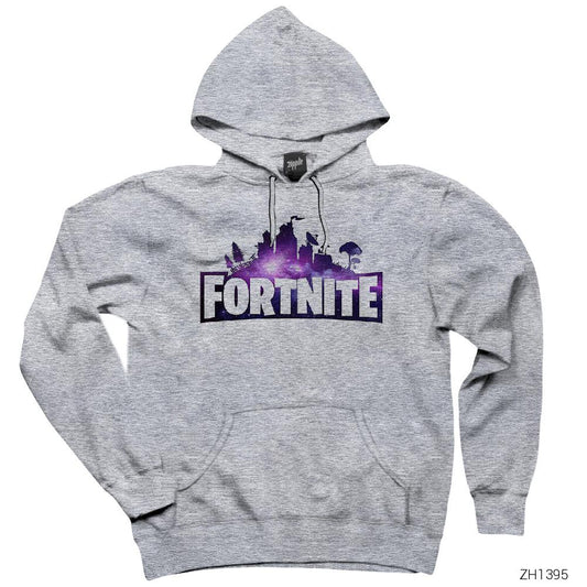 Fortnite Logo 2 Gri Kapşonlu Sweatshirt Hoodie