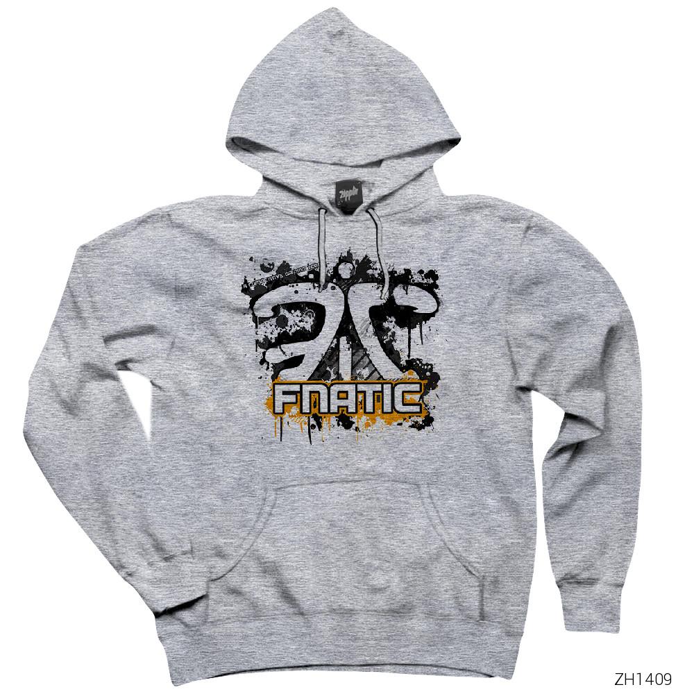 Fnatic Splash Logo Gri Kapşonlu Sweatshirt Hoodie