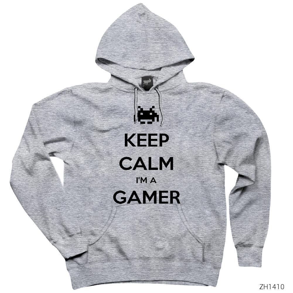Keep Calm Gamer Gri Kapşonlu Sweatshirt Hoodie