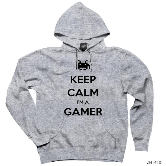 Keep Calm Gamer Gri Kapşonlu Sweatshirt Hoodie