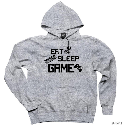 Eat Game Sleep Gri Kapşonlu Sweatshirt Hoodie