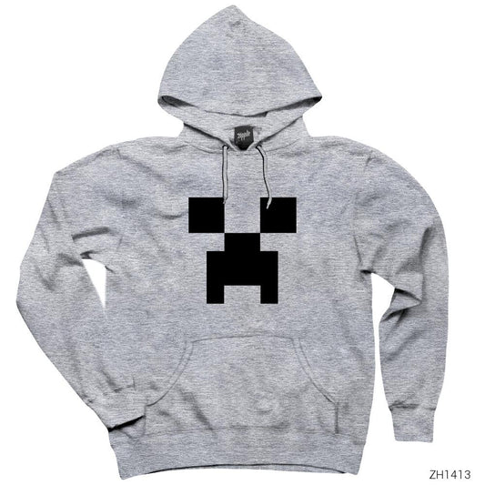 Minecraft Creeper Face Gri Kapşonlu Sweatshirt Hoodie