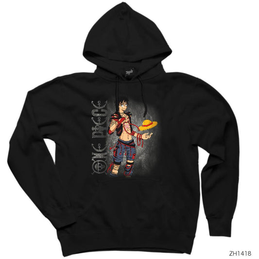 One Piece Luffy Siyah Kapşonlu Sweatshirt Hoodie