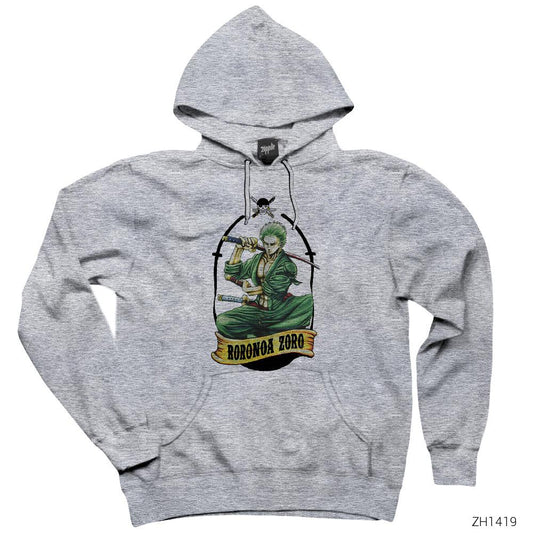 One Piece Roronoa Zoro Gri Kapşonlu Sweatshirt Hoodie