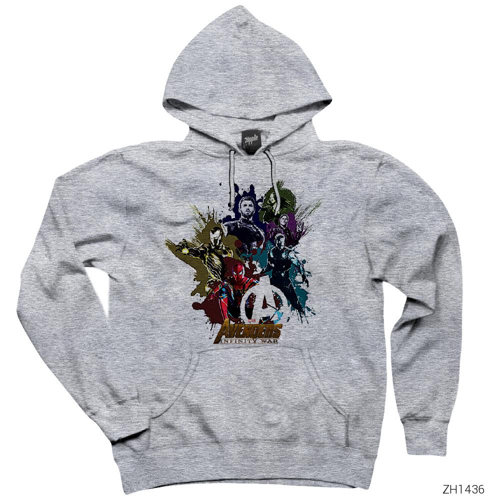 Avengers Infinity Paint Splatter Gri Kapşonlu Sweatshirt Hoodie