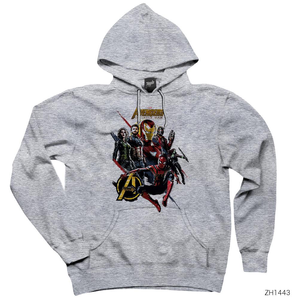 Avengers Infinity War Group Gri Kapşonlu Sweatshirt Hoodie
