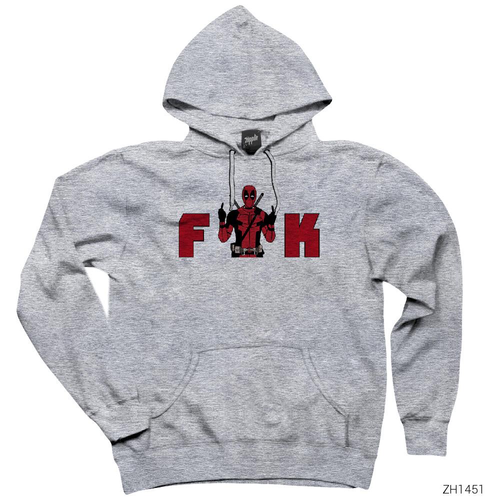 Deadpool Fuk Gri Kapşonlu Sweatshirt Hoodie