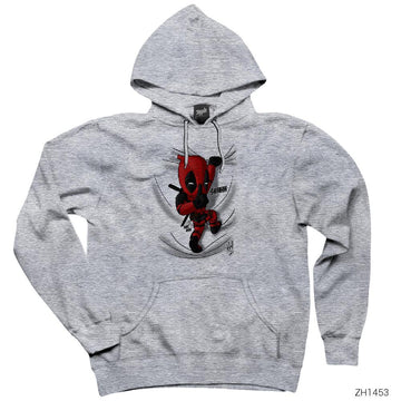 Deadpool Shhhhh Gri Kapşonlu Sweatshirt Hoodie