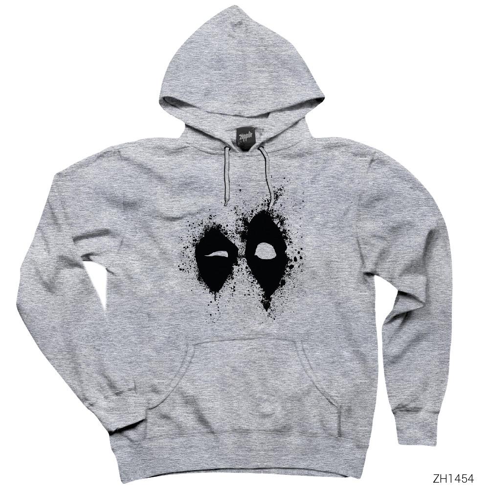 Deadpool Splat Gri Kapşonlu Sweatshirt Hoodie