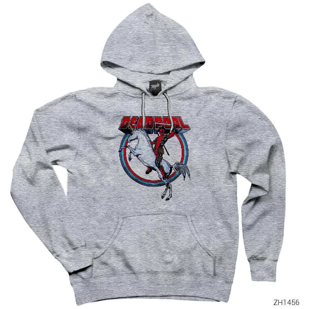 Deadpool Unicorn Gri Kapşonlu Sweatshirt Hoodie