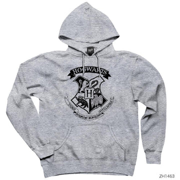 Harry Potter Schools Logo BW Gri Kapşonlu Sweatshirt Hoodie