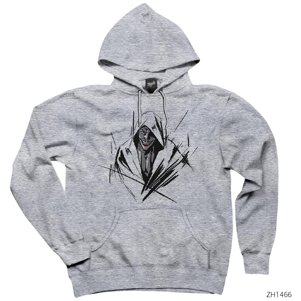 Joker Sketch Gri Kapşonlu Sweatshirt Hoodie