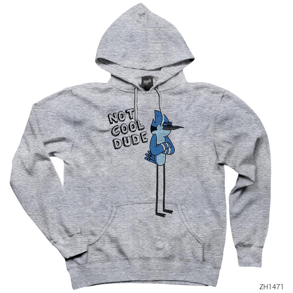 Regular Show Not Cool Dude Gri Kapşonlu Sweatshirt Hoodie
