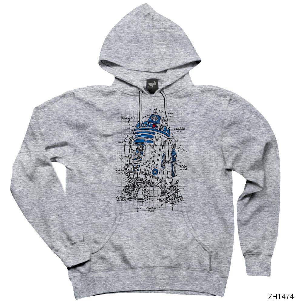 Star Wars R2D2 Schema Gri Kapşonlu Sweatshirt Hoodie