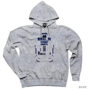 Star Wars R2D2 Siluet Gri Kapşonlu Sweatshirt Hoodie