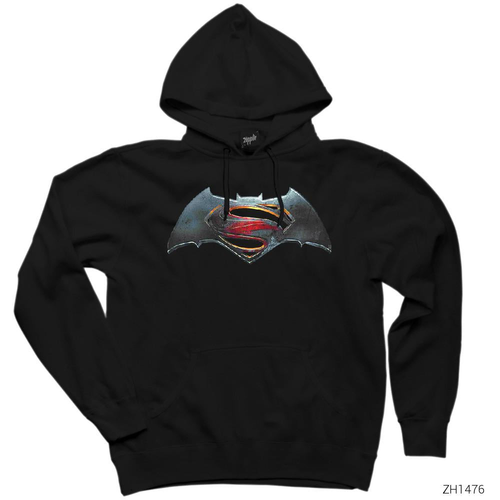Superman v Batman Logo Siyah Kapşonlu Sweatshirt Hoodie