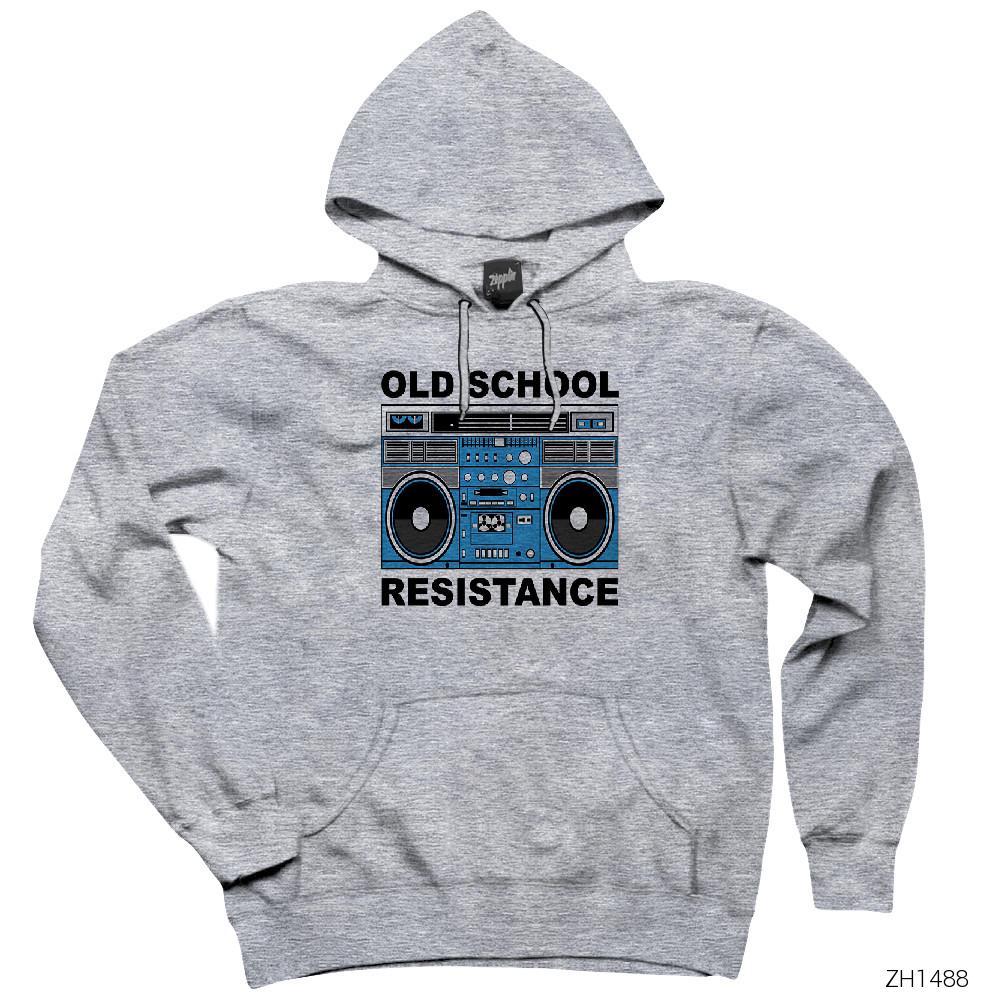 Old School Resistance Gri Kapşonlu Sweatshirt Hoodie