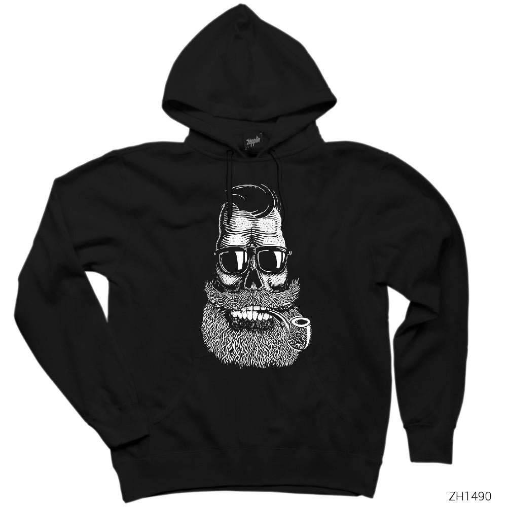 Sakallı Pipo Siyah Kapşonlu Sweatshirt Hoodie