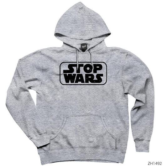 Stop Wars Gri Kapşonlu Sweatshirt Hoodie
