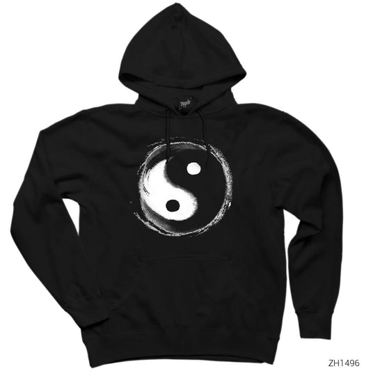 Ying Yang Splash Siyah Kapşonlu Sweatshirt Hoodie