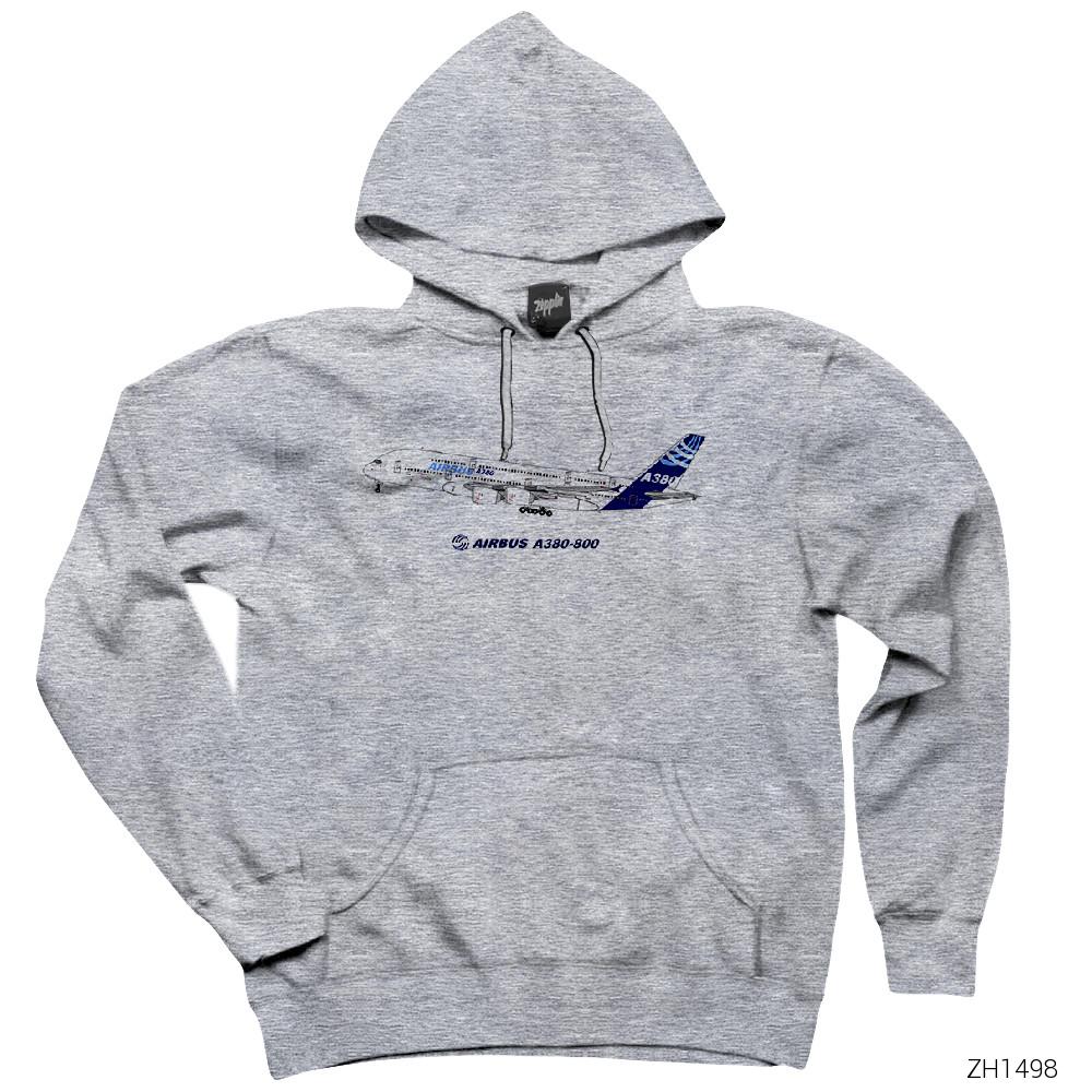 Airbus A380 Gri Kapşonlu Sweatshirt Hoodie
