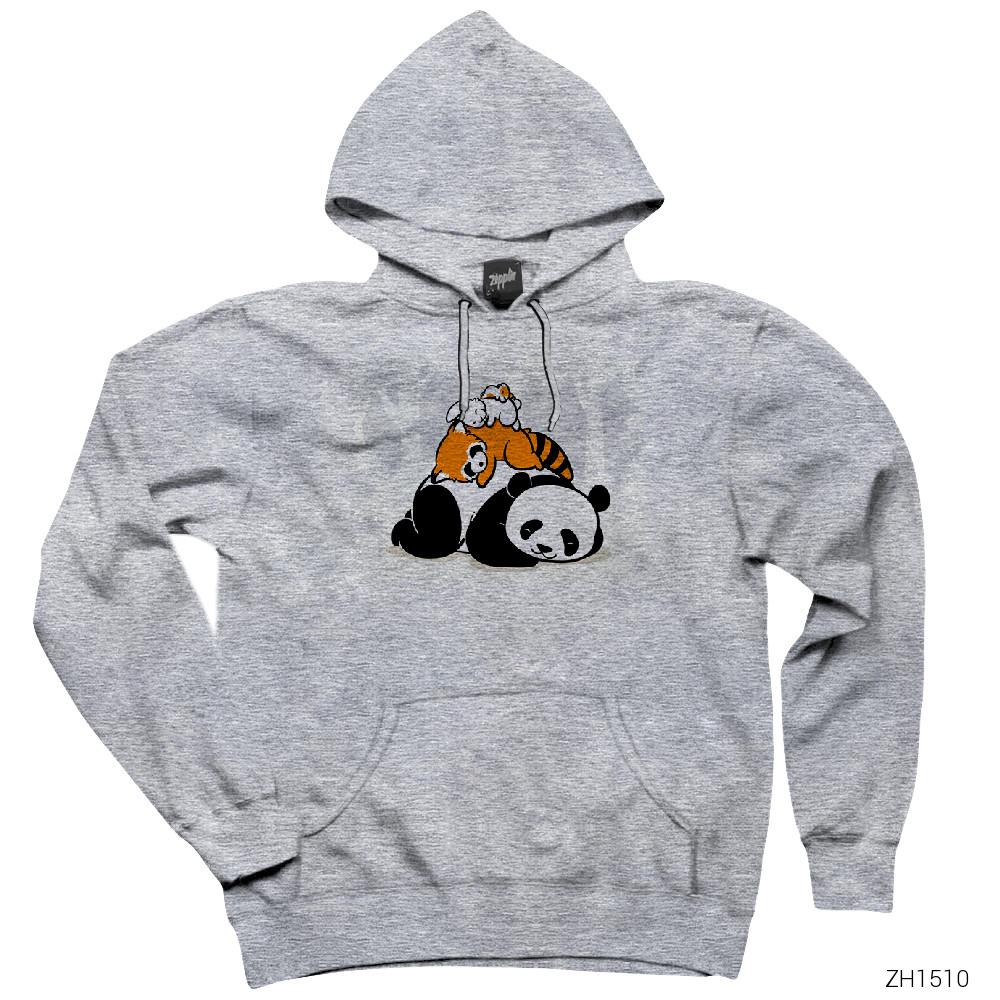 Animals Sleeping Gri Kapşonlu Sweatshirt Hoodie