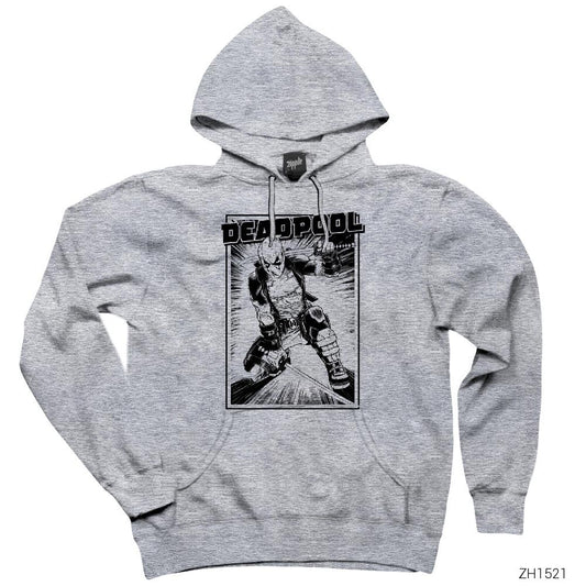 Deadpool Poster Gri Kapşonlu Sweatshirt Hoodie