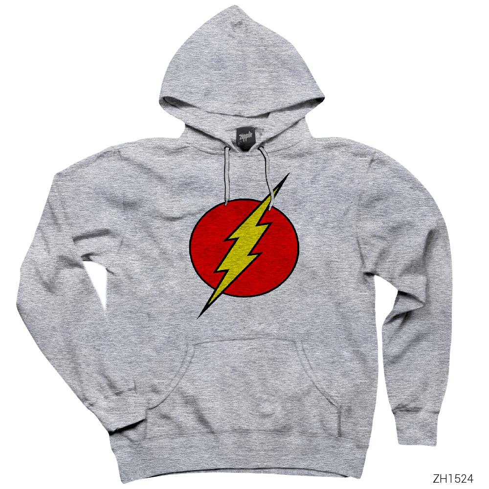 Flash Logo Gri Kapşonlu Sweatshirt Hoodie
