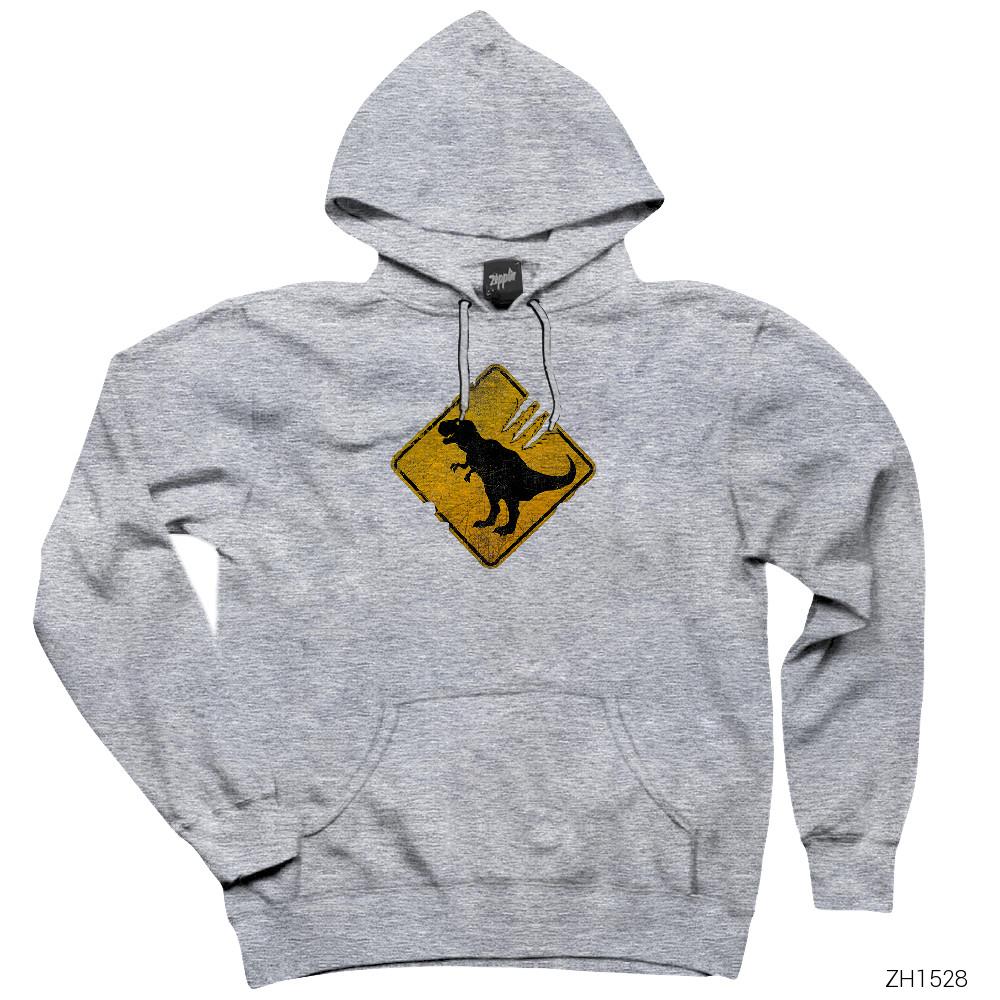 Jurassic Park Danger Trex Gri Kapşonlu Sweatshirt Hoodie