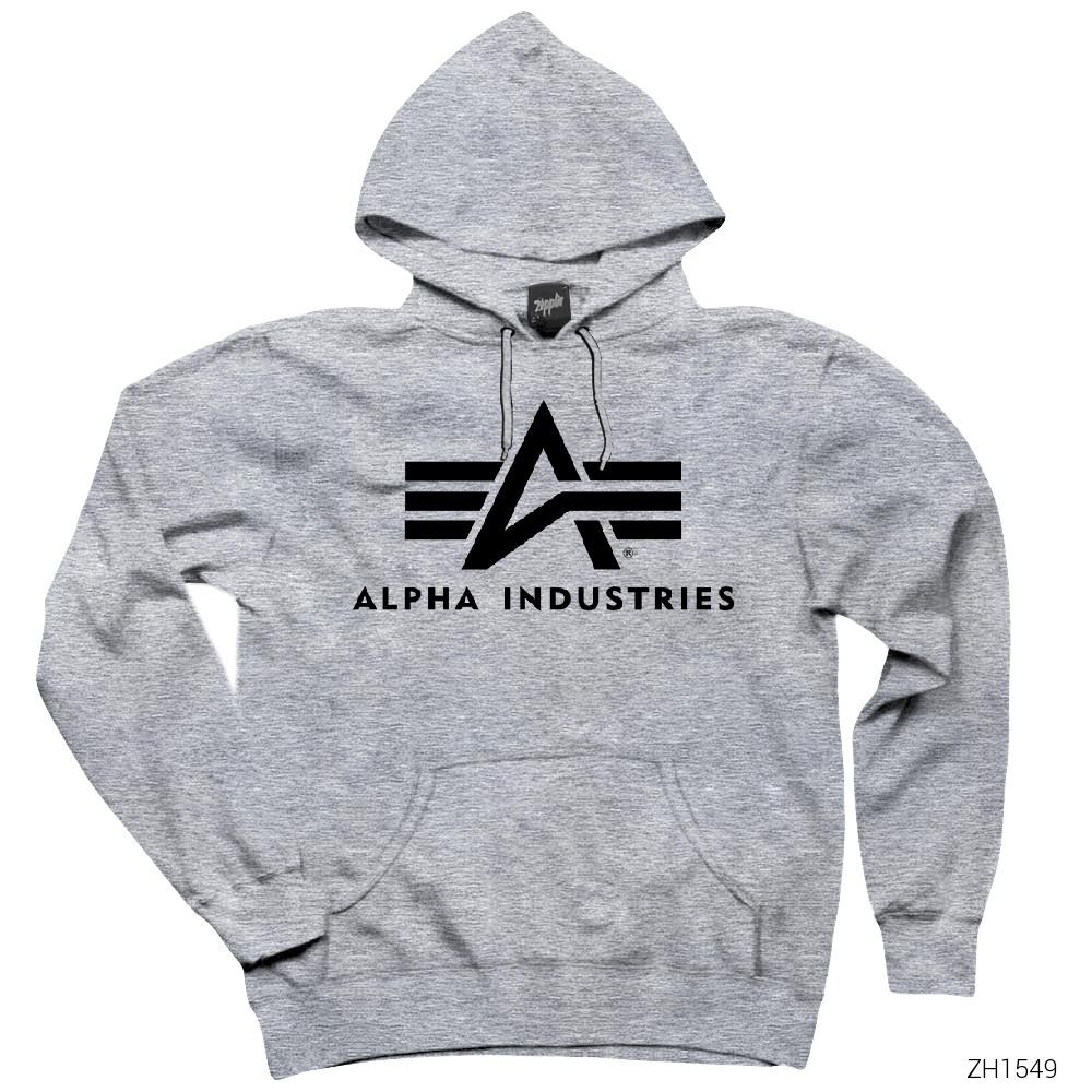 Alpha Industries Gri Kapşonlu Sweatshirt Hoodie