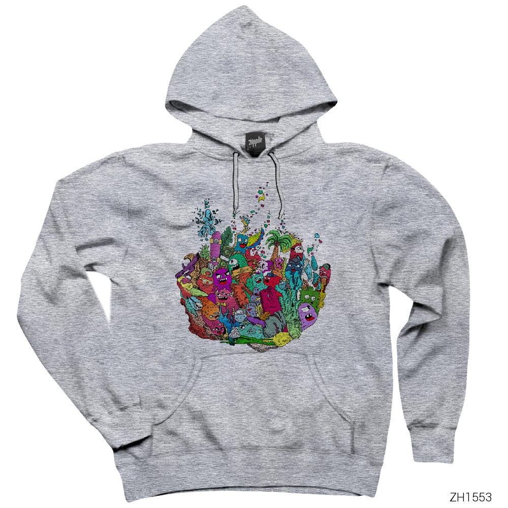 Monsters Gri Kapşonlu Sweatshirt Hoodie