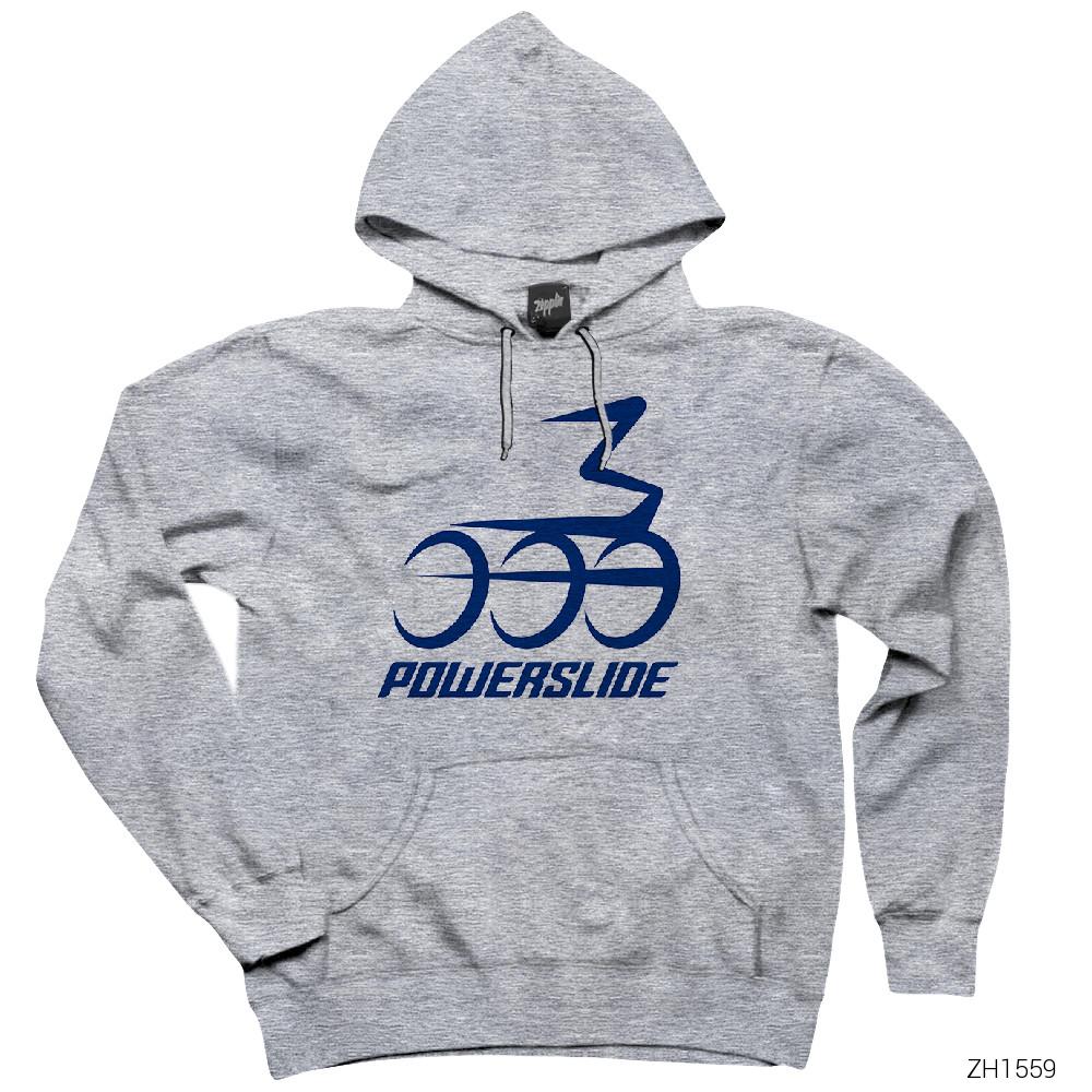 Powerslide Sprint Logo Gri Kapşonlu Sweatshirt Hoodie