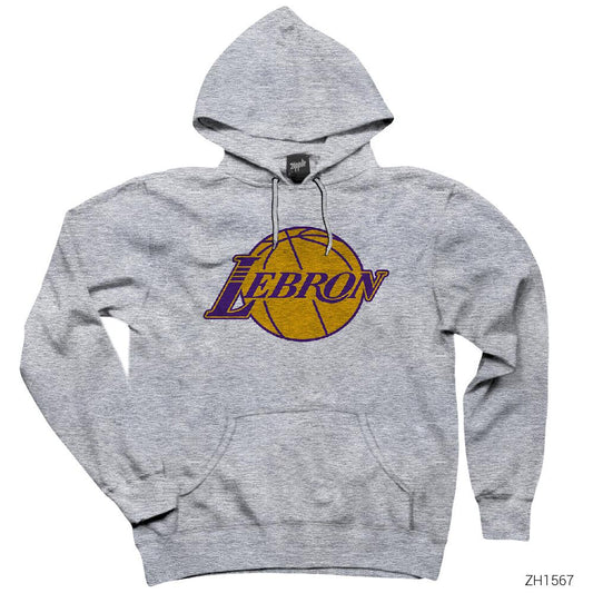 Lebron James Lakers Logo Gri Kapşonlu Sweatshirt Hoodie