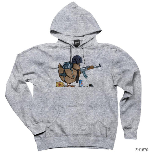 PUBG Danger Chicken Gri Kapşonlu Sweatshirt Hoodie