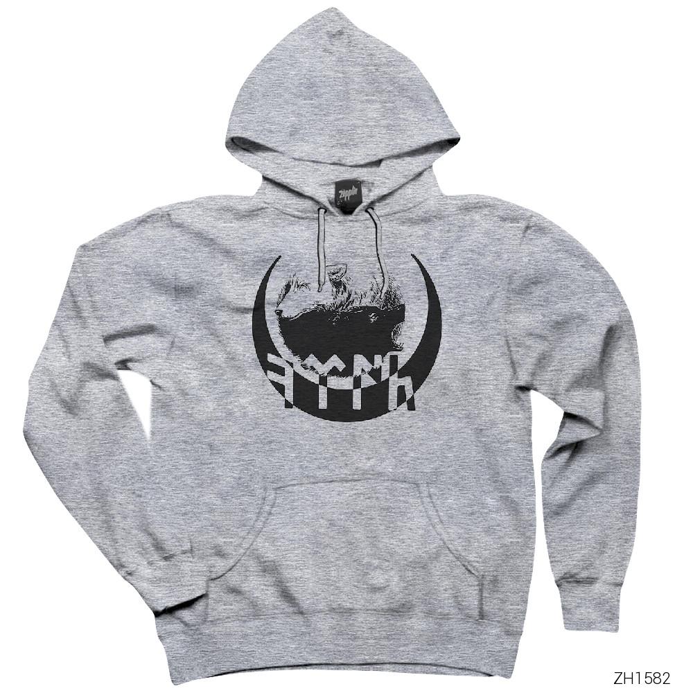 Göktürk Kurt Gri Kapşonlu Sweatshirt Hoodie